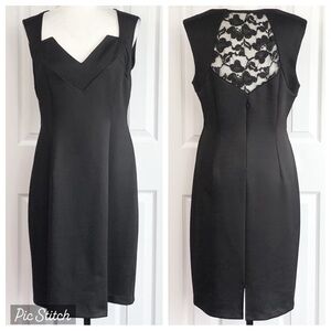 Connected Apparel Black Scuba Knit Lace Inset Sleeveless Sheath Dress 14